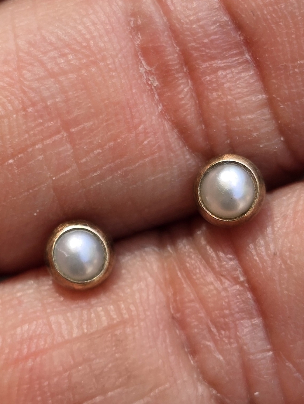 Minimalist everyday 14K gold + sterling silver pearl studs earrings